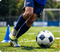 Soccer player practicing with a ball